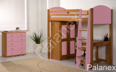 Verona Highsleeper Set with Pullout Desk | Pink
